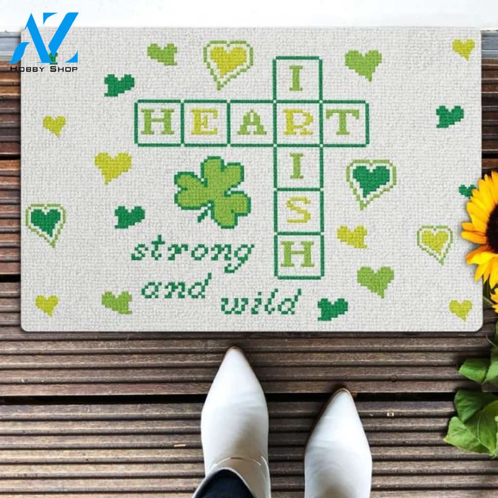 Heart Irish Strong And Wild St. Patrick's Day Doormat | Welcome Mat | House Warming Gift
