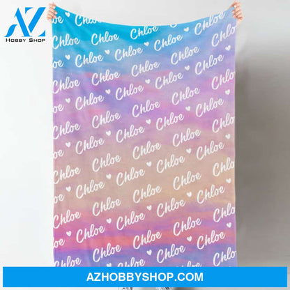 Heart Name Text Cloudy Girly Personalized Blanket Custom Name
