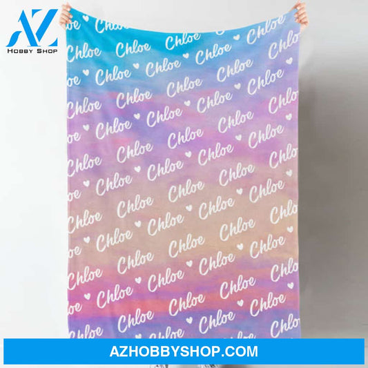 Heart Name Text Cloudy Girly Personalized Blanket Custom Name