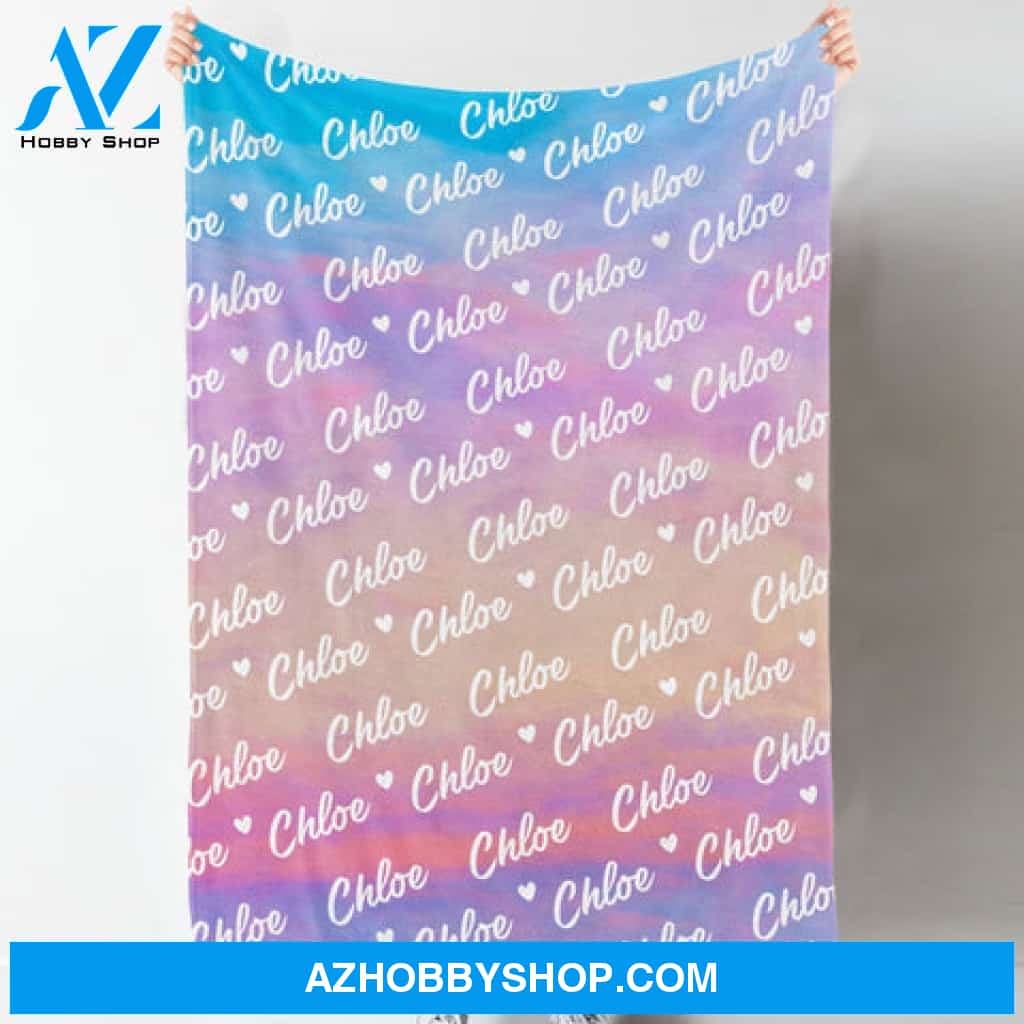 Heart Name Text Cloudy Girly Personalized Blanket Custom Name