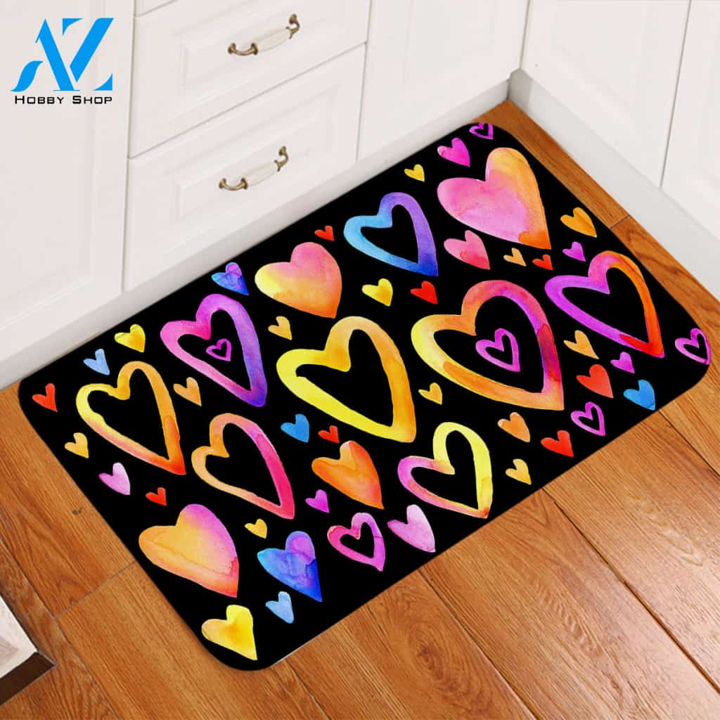 Heart Patterns Black Door Mat