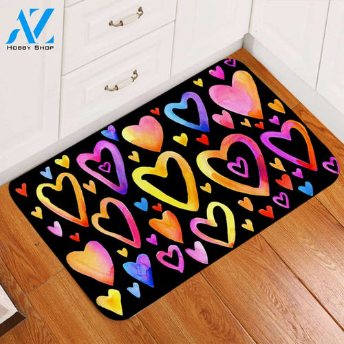 Heart Patterns Black Door Mat