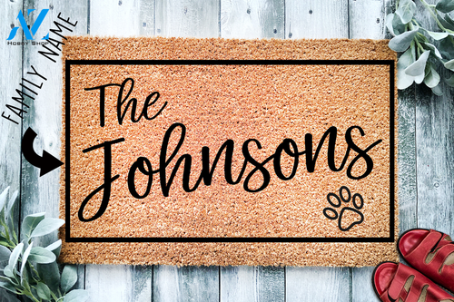 Heartful Paw Custom Family Name Doormat | Welcome Mat | House Warming Gift