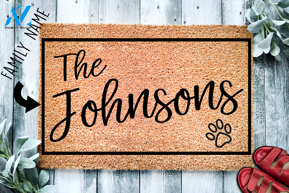 Heartful Paw Custom Family Name Doormat | Welcome Mat | House Warming Gift