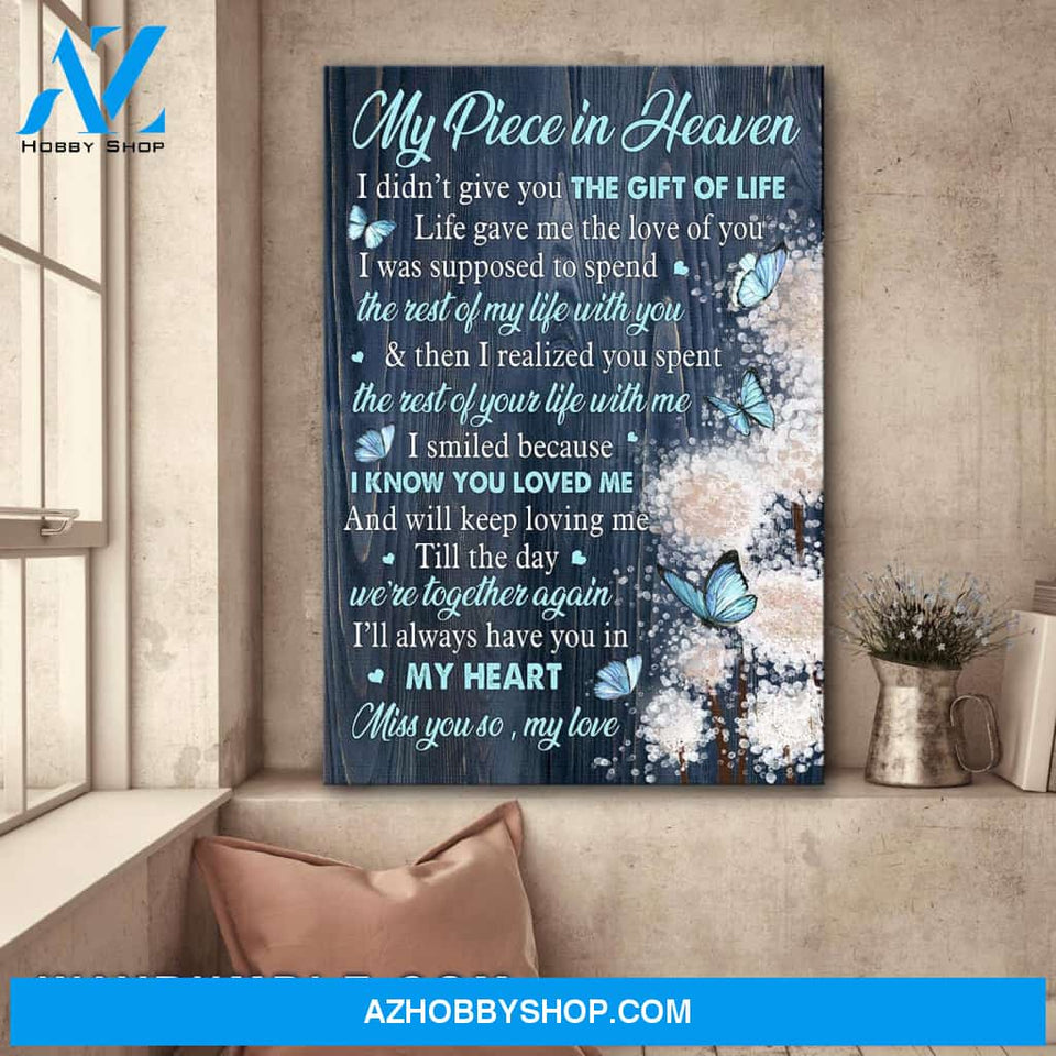Heaven - Blue Butterfly and Dandelion - I'll always have you in my heart - Portrait Canvas Prints, Wall Art