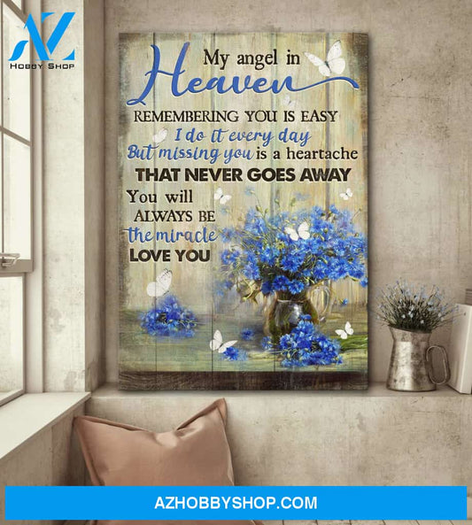 Heaven - Blue flower in glass vase - You will always be the miracle - Portrait Canvas Prints, Wall Art