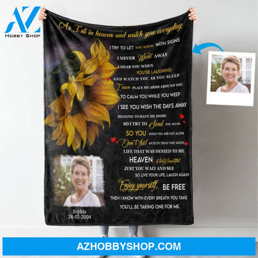 Heaven Sunflower Personalized Photo Blanket Memorial