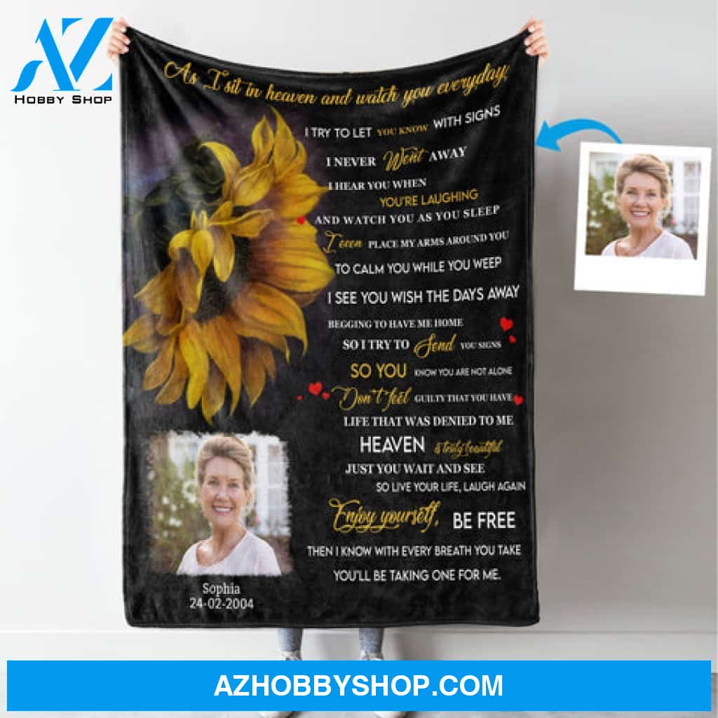 Heaven Sunflower Personalized Photo Blanket Memorial