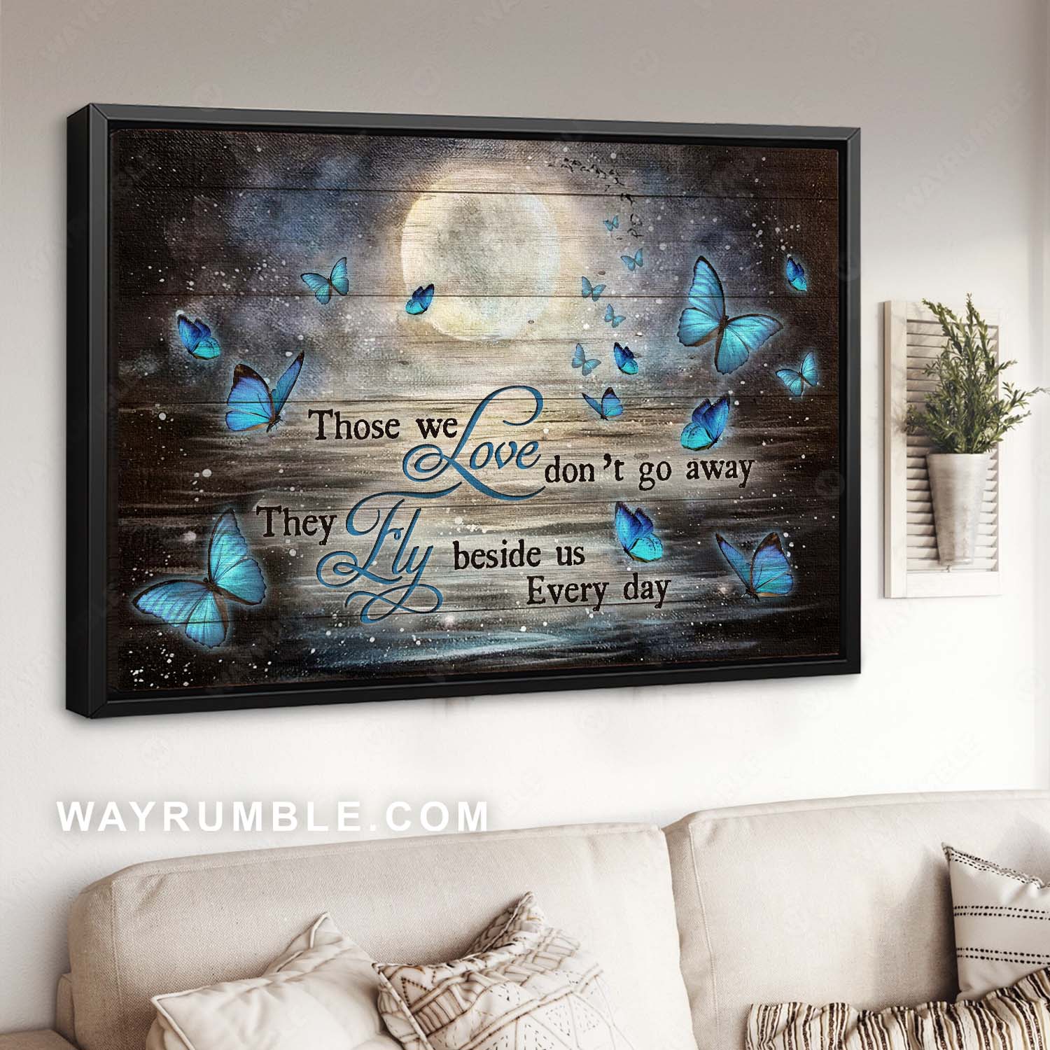 Full moon painting, Blue butterfly, Memorial gift, Those we love don't go away - Heaven Landscape Canvas Prints, Home Decor Wall Art