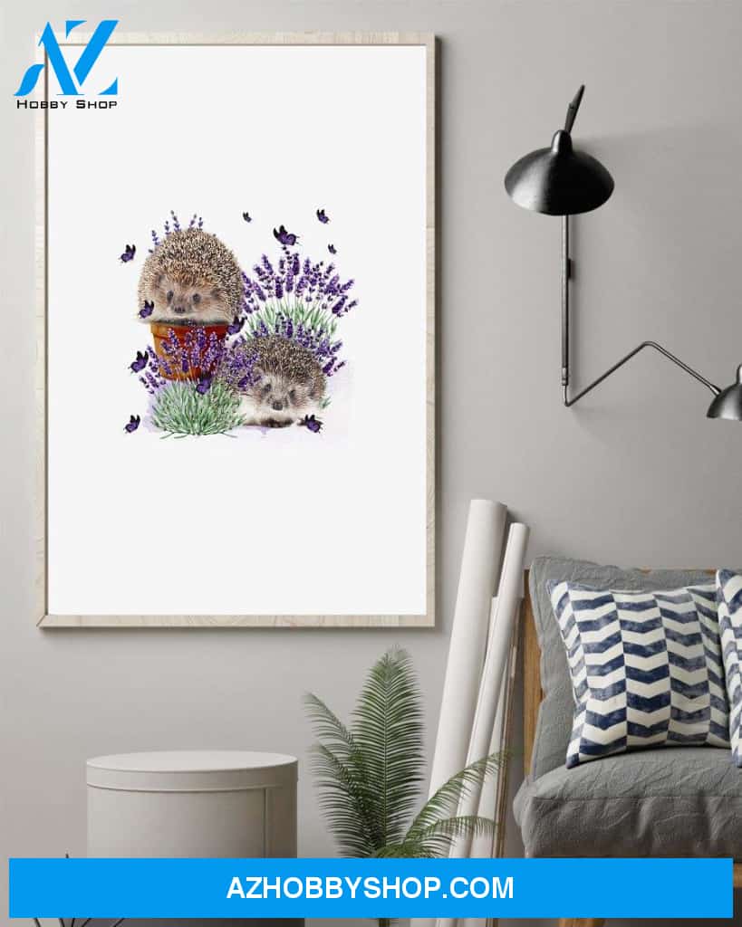 Hedgehog with lavender flower poster