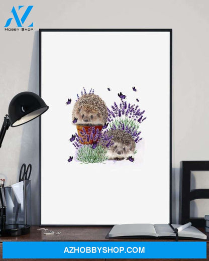 Hedgehog with lavender flower poster