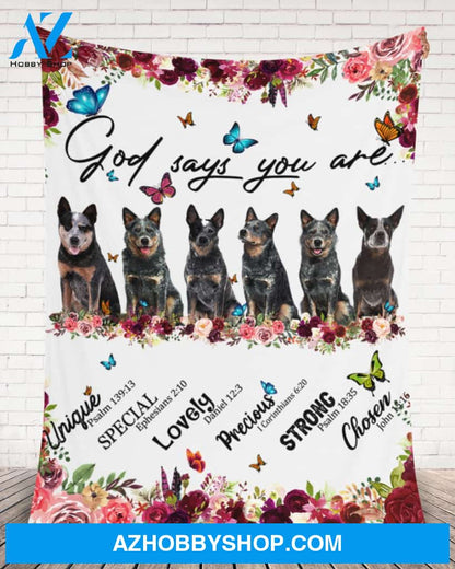 Heeler - God Says You Are - Floral Butterflies Blanket Gift for Dog Lovers Birthday Gift Home Decor Bedding Couch Sofa Soft and Comfy Cozy