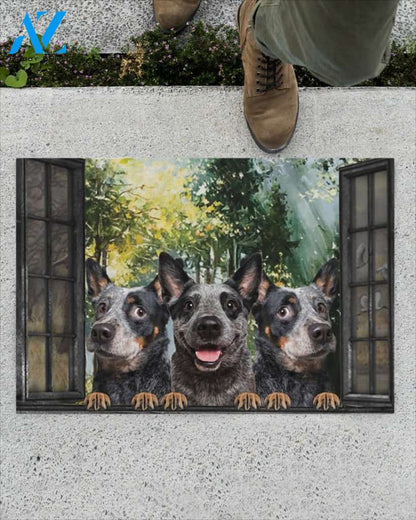 Heelers In Spring Garden Window Indoor And Outdoor Doormat Gift For Dog Lovers Birthday Gift Decor Warm House Gift Welcome Mat
