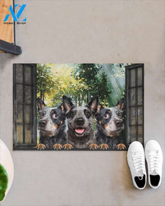 Heelers In Spring Garden Window Indoor And Outdoor Doormat Gift For Dog Lovers Birthday Gift Decor Warm House Gift Welcome Mat