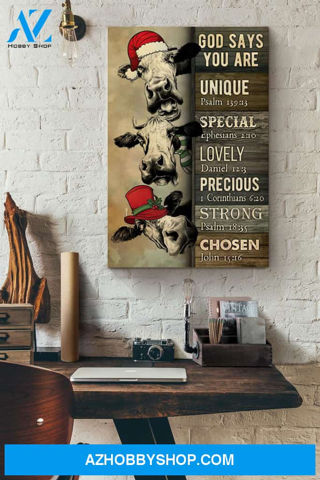 Heifer Christmas God Says You Are Canvas And Poster, Wall Decor Visual Art