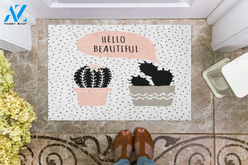 Hello Beautiful Doormat Welcome Mat Housewarming Gift Home Decor Funny Doormat Gift For Cactus Lovers Gift For Friend Birthday Gift