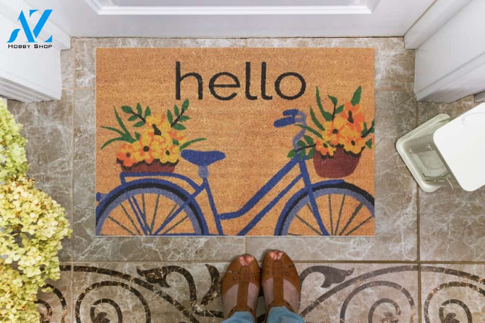 Hello Bicycle Doormat Welcome Mat Housewarming Gift Home Decor Funny Doormat Best Gift Idea For Friend Gift For Family