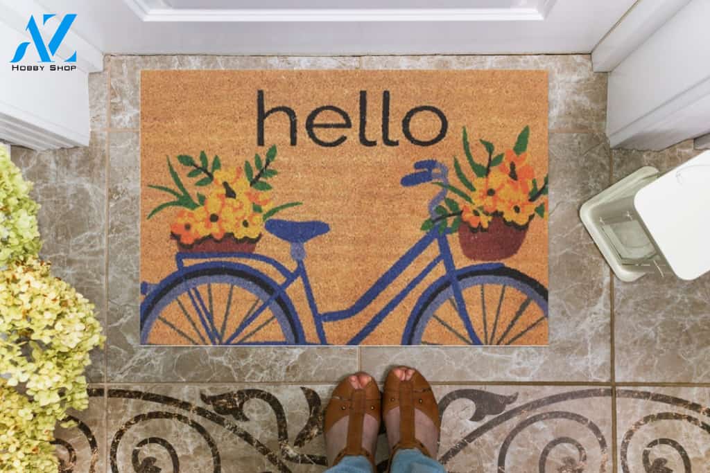Hello Bicycle Doormat Welcome Mat Housewarming Gift Home Decor Funny Doormat Best Gift Idea For Friend Gift For Family