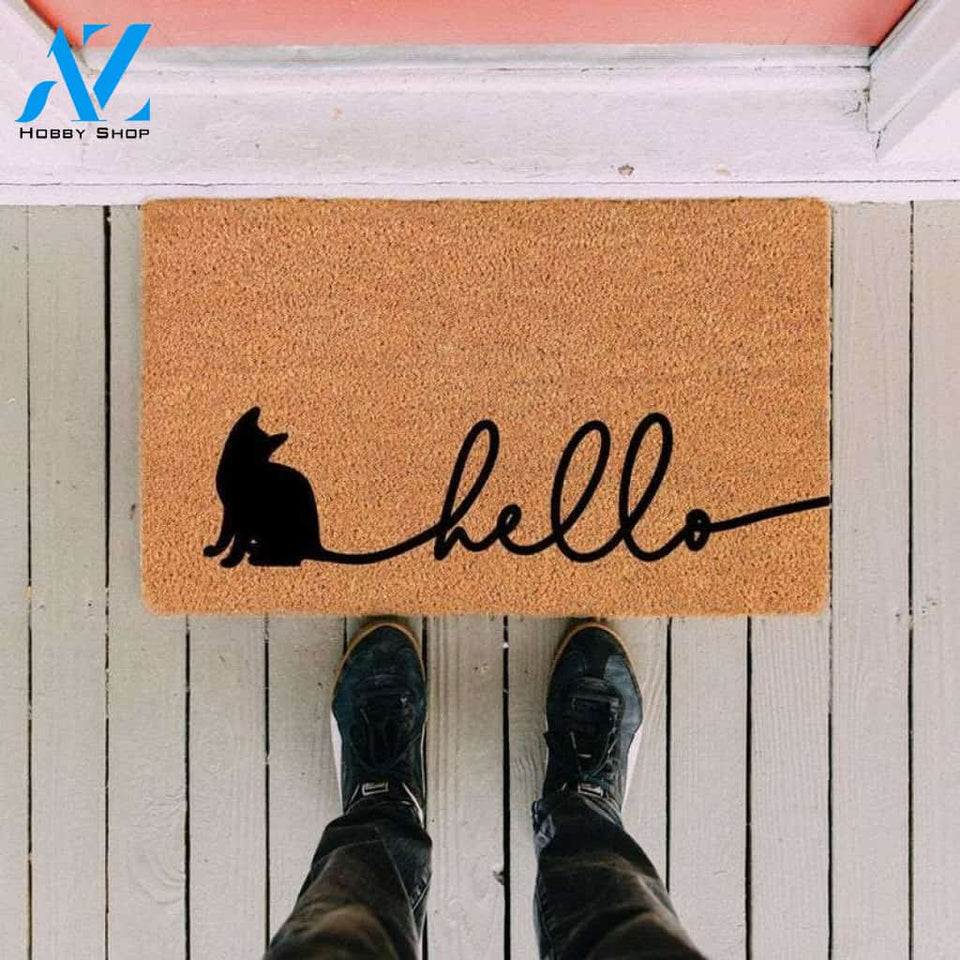 Hello Cat Doormat - Welcome Doormat - Cat Doormat - Cute Doormat - Welcome Door Mat - Housewarming Gift