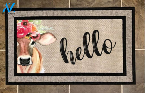 Hello Doormat Welcome Mat House Warming Gift Home Decor Gift for Cow Lovers Funny Doormat Gift Idea
