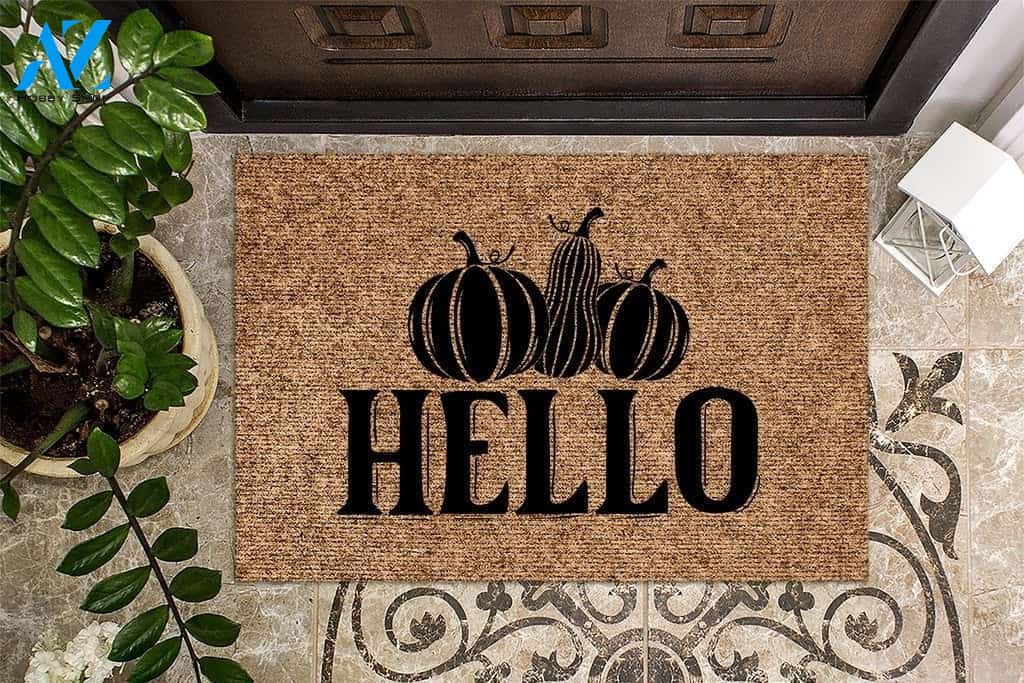 Hello Fall Pumpkin Autumn Indoor And Outdoor Doormat Warm House Gift Welcome Mat Birthday Gift For Autumn Lovers