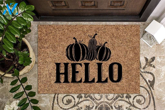 Hello Fall Pumpkin Autumn Indoor And Outdoor Doormat Warm House Gift Welcome Mat Birthday Gift For Autumn Lovers