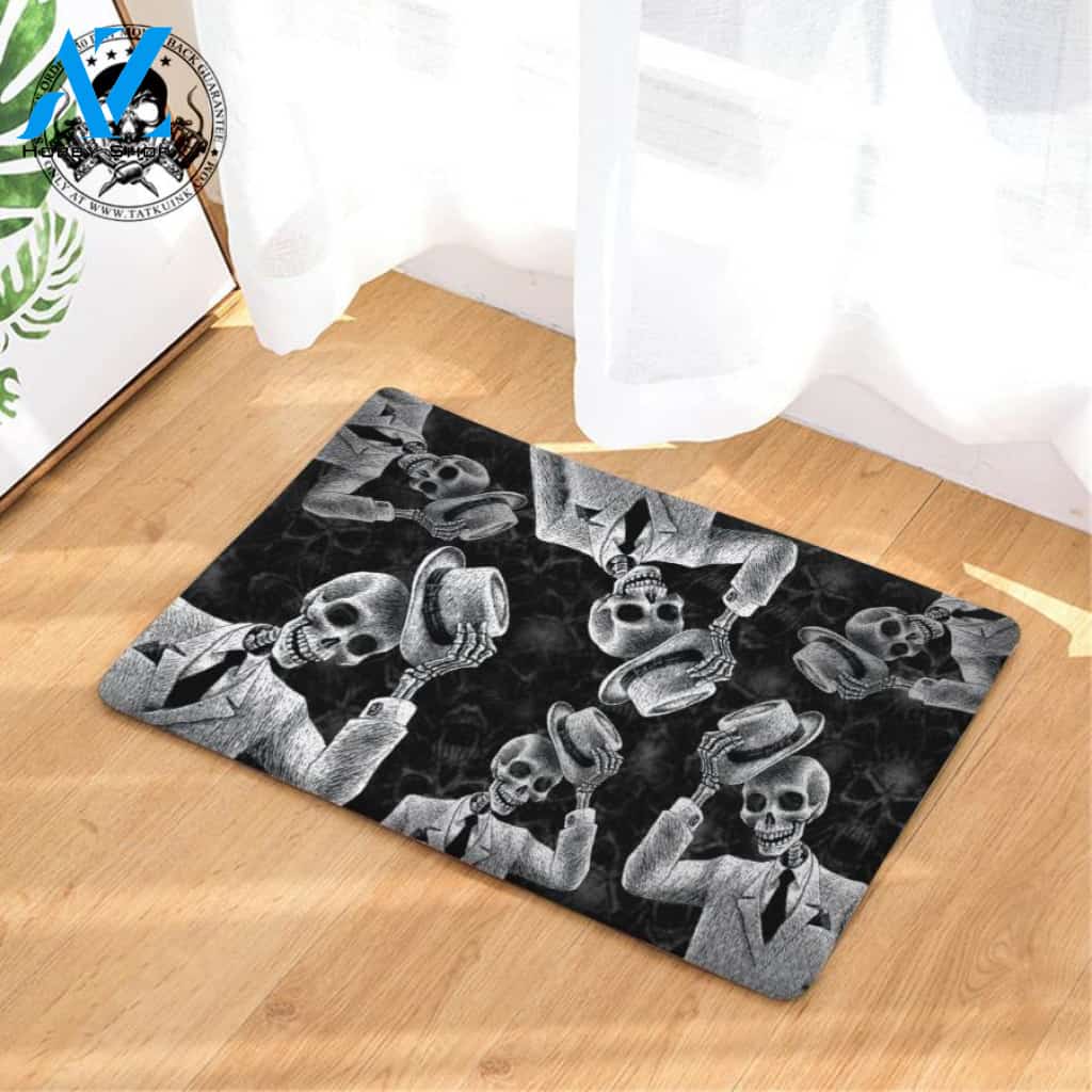 Hello Friend Happy Halloween Skull Doormat