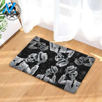Hello Friend Happy Halloween Skull Doormat