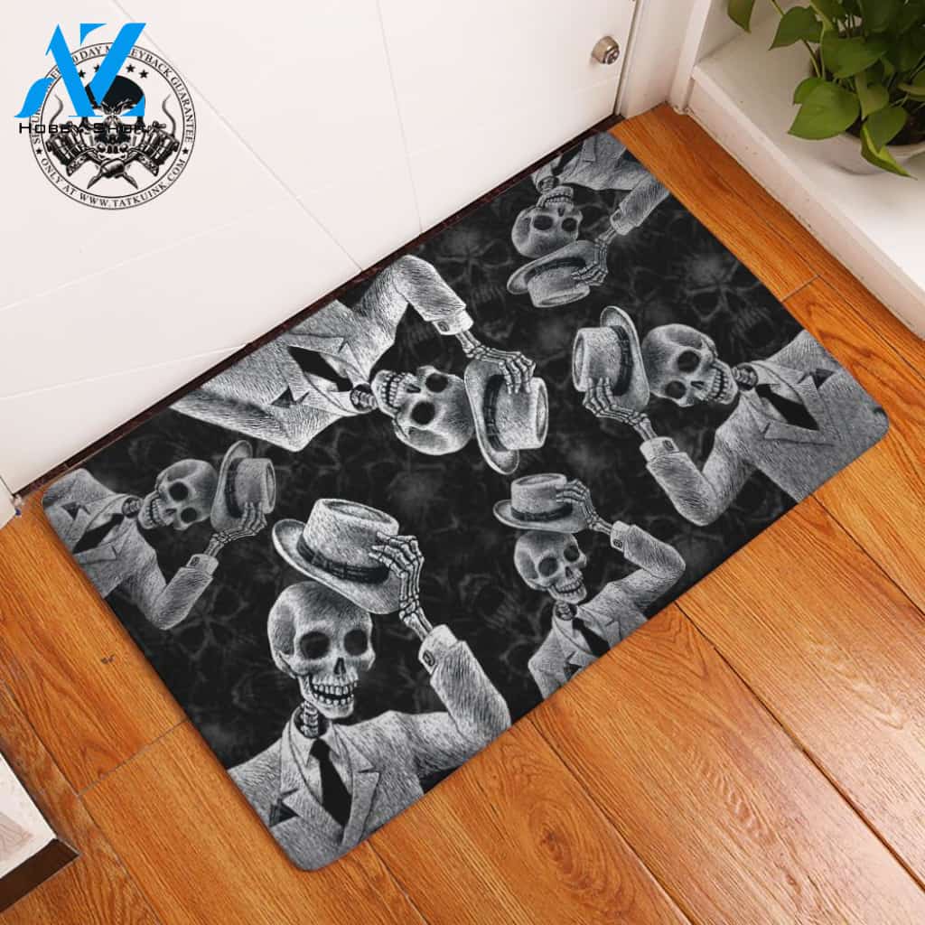 Hello Friend Happy Halloween Skull Doormat
