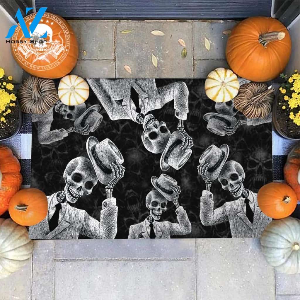 Hello Friend Happy Halloween Skull Doormat