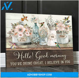Top #68 Hello Good Morning Flowers And Hummingbirds Canvas Wall Art, Wall Decor Visual Art