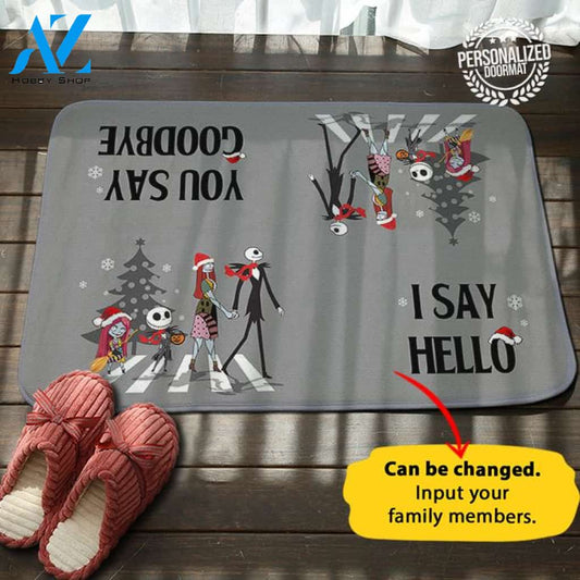 Hello Goodbye Jack Sally Christmas Personalized Doormat