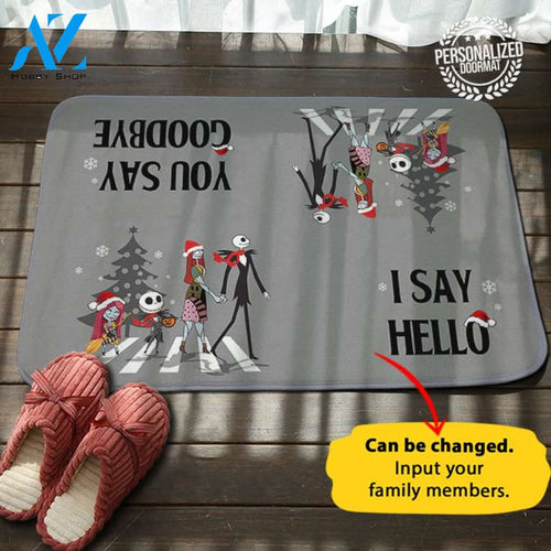 Hello Goodbye Jack Sally Christmas Personalized Doormat