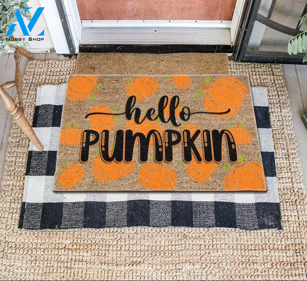 Hello Pumpkin Doormat, Pumpkin Welcome Mat, Fall Doormat, Fall Decor, Thanksgiving Doormat, Gift For Friend Family