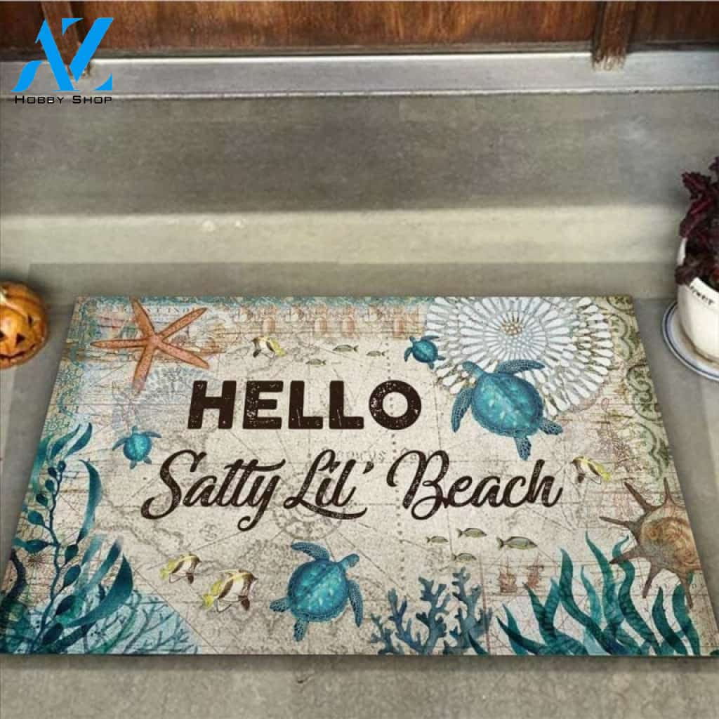Hello Salty Lil' Beach Turtle Doormat