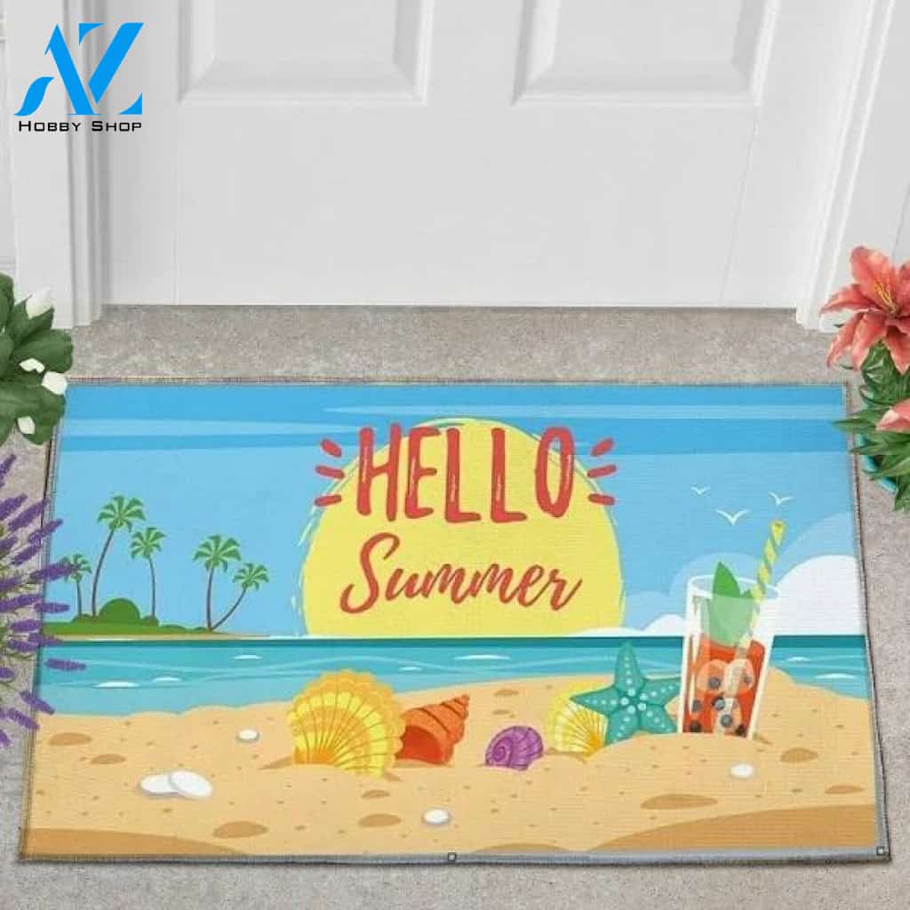 Hello Summer Beach Indoor And Outdoor Doormat Warm House Gift Welcome Mat Gift For Beach Lovers Gift For Friend