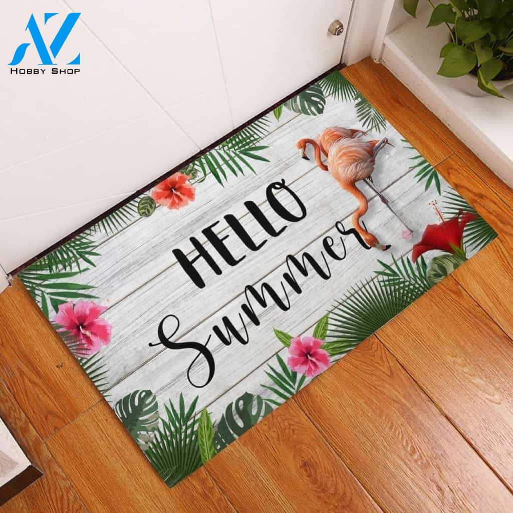 Hello Summer Flamingo Tropical Funny Indoor And Outdoor Doormat Warm House Gift Welcome Mat Birthday Gift For Friend Family