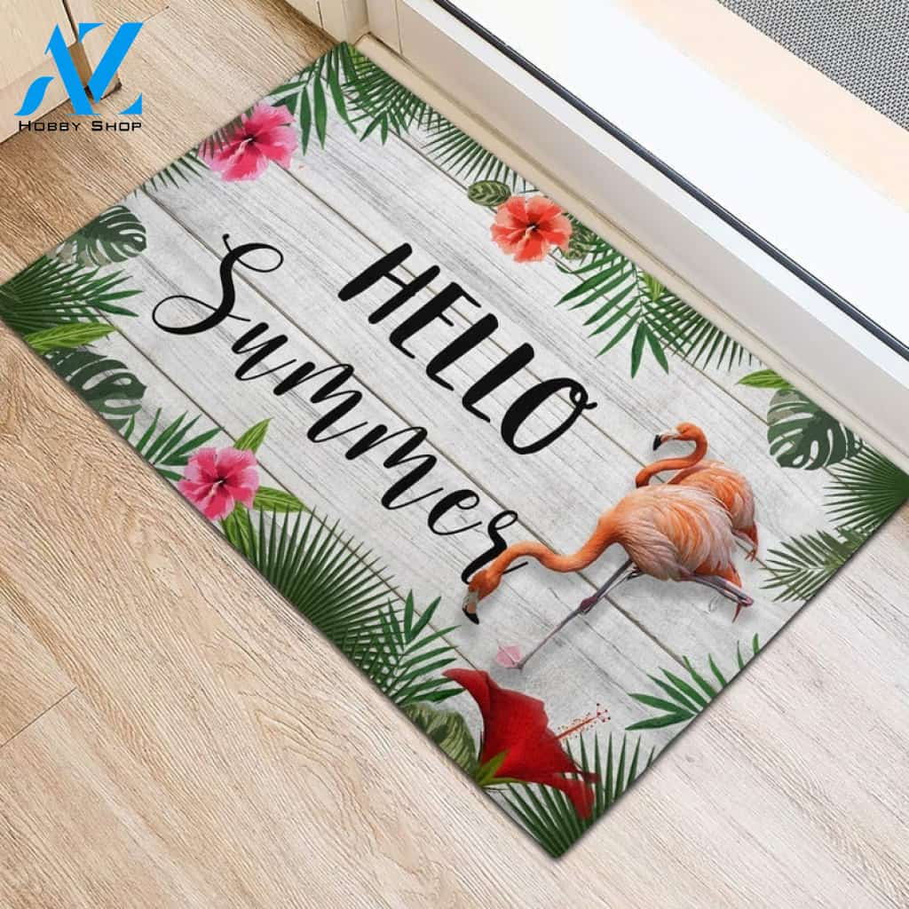 Hello Summer Flamingo Tropical Funny Indoor And Outdoor Doormat Warm House Gift Welcome Mat Birthday Gift For Friend Family