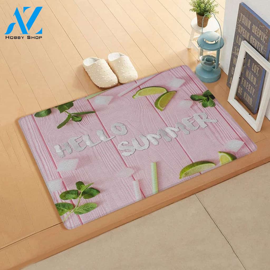 Hello Summer Fresh Lime Slice And Mint Leaf Doormat Welcome Mat Housewarming Gift Home Decor Funny Doormat Gift Idea For Summer Lovers