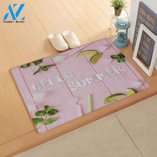 Hello Summer Fresh Lime Slice And Mint Leaf Doormat Welcome Mat Housewarming Gift Home Decor Funny Doormat Gift Idea For Summer Lovers
