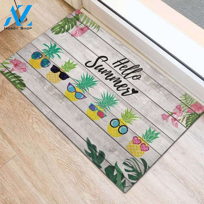 Hello Summer Pineapples with Sunglasses Funny Indoor And Outdoor Doormat Warm House Gift Welcome Mat Birthday Gift For Friend Family
