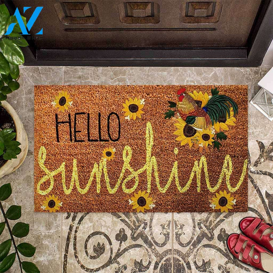 Hello Sunshine – Chicken Easy Clean Welcome DoorMat | Felt And Rubber | 40x60 cm | 45x75 cm | 60x90 cm | Colorful | DO1073