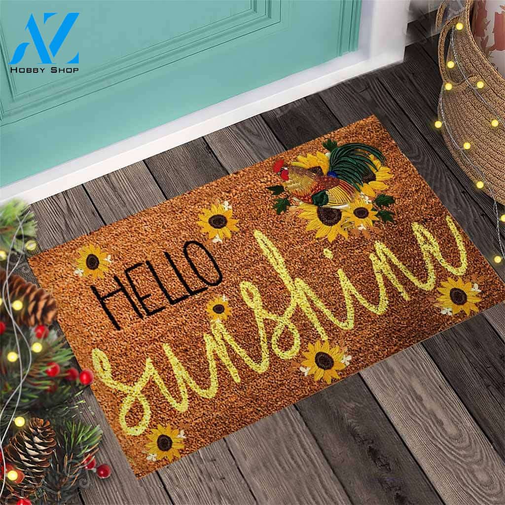 Hello Sunshine – Chicken Easy Clean Welcome DoorMat | Felt And Rubber | 40x60 cm | 45x75 cm | 60x90 cm | Colorful | DO1073