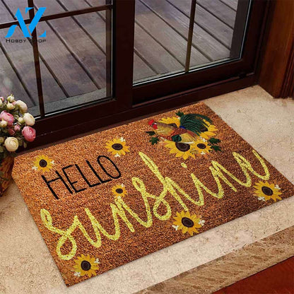 Hello Sunshine – Chicken Easy Clean Welcome DoorMat | Felt And Rubber | 40x60 cm | 45x75 cm | 60x90 cm | Colorful | DO1073