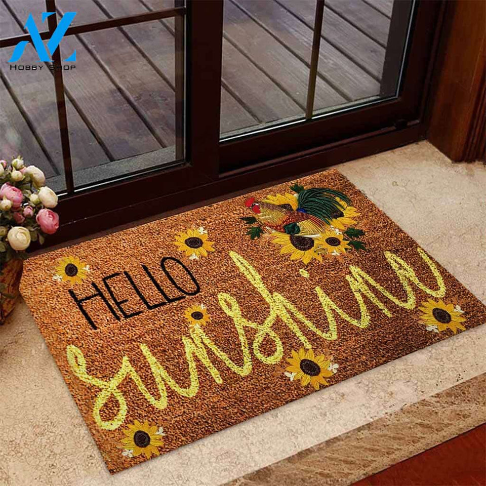 Hello Sunshine – Chicken Easy Clean Welcome DoorMat | Felt And Rubber | 40x60 cm | 45x75 cm | 60x90 cm | Colorful | DO1073