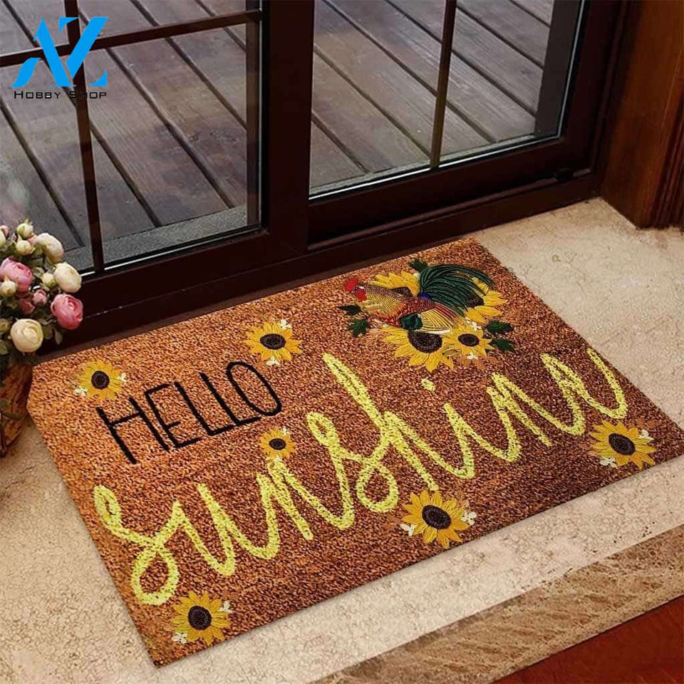 Hello Sunshine Chicken Printed Doormat Home Decor