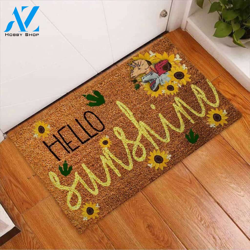 Hello Sunshine – Dinosaur Easy Clean Welcome DoorMat | Felt And Rubber | 40x60 cm | 45x75 cm | 60x90 cm | Colorful | DO1070