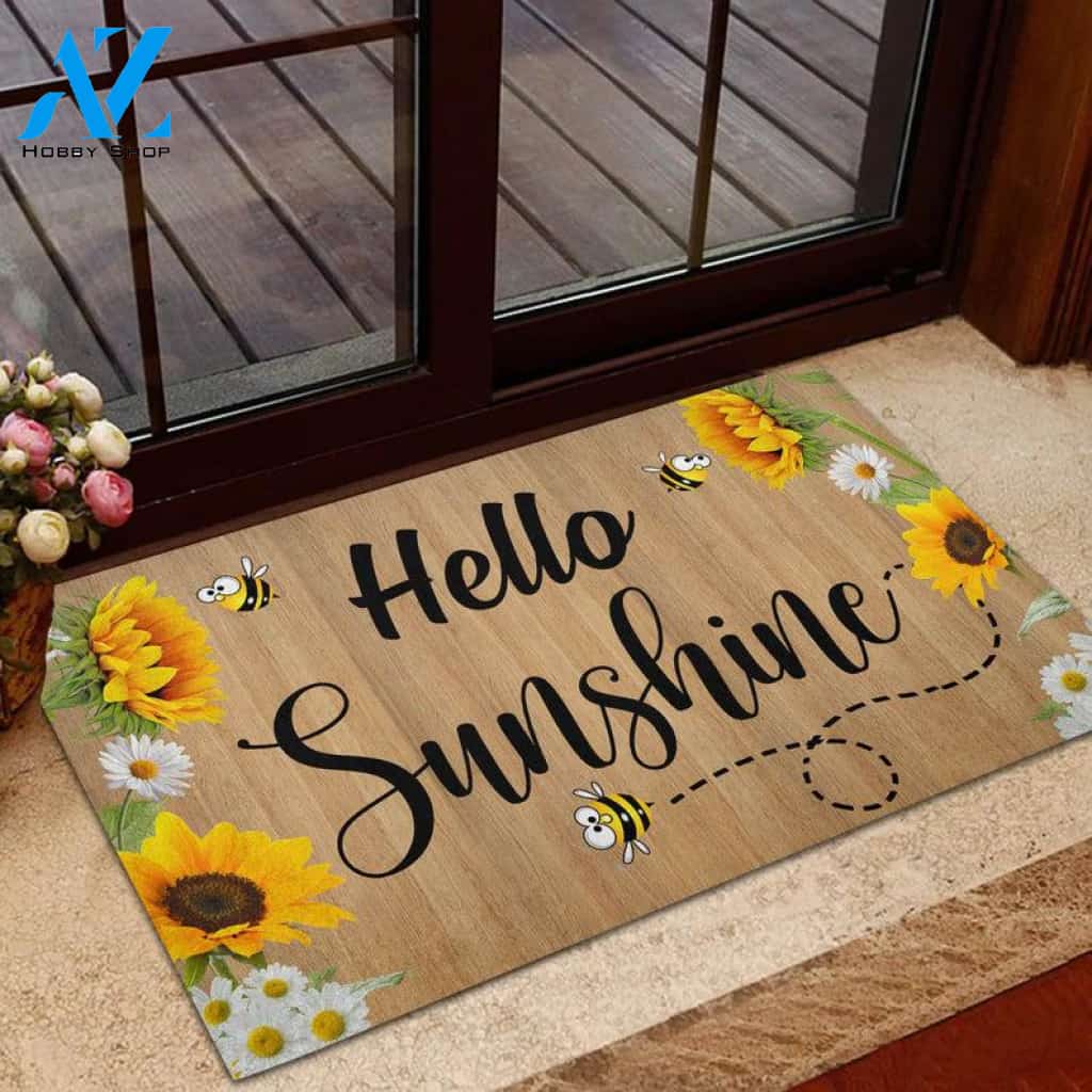 Hello Sunshine Sunflower and Daisy Insect Doormat Indoor and Outdoor Doormat Entrance Rug Sweet Home Decor Housewarming Gift Gift for Bee Lovers Insect Lovers Gift Idea