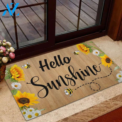 Hello Sunshine Sunflower and Daisy Insect Doormat Indoor and Outdoor Doormat Entrance Rug Sweet Home Decor Housewarming Gift Gift for Bee Lovers Insect Lovers Gift Idea