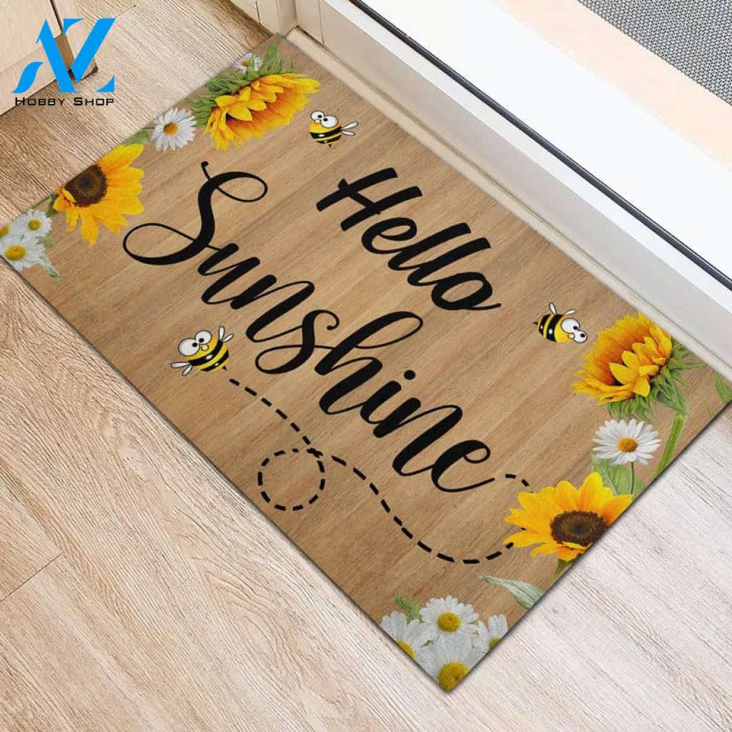 Hello Sunshine Sunflower and Daisy Insect Doormat Indoor and Outdoor Doormat Entrance Rug Sweet Home Decor Housewarming Gift Gift for Bee Lovers Insect Lovers Gift Idea